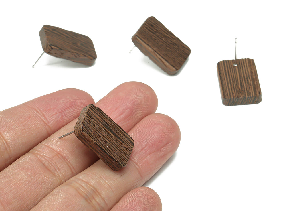 Wenge Wood Rectangle Earring Stud - Wenge Wood Rectangle Earring Post - Stainless Steel Stud - Jewelry Supplies - 21.55x14.3x4.2mm - BB1216 - DOMEDBAZAAR