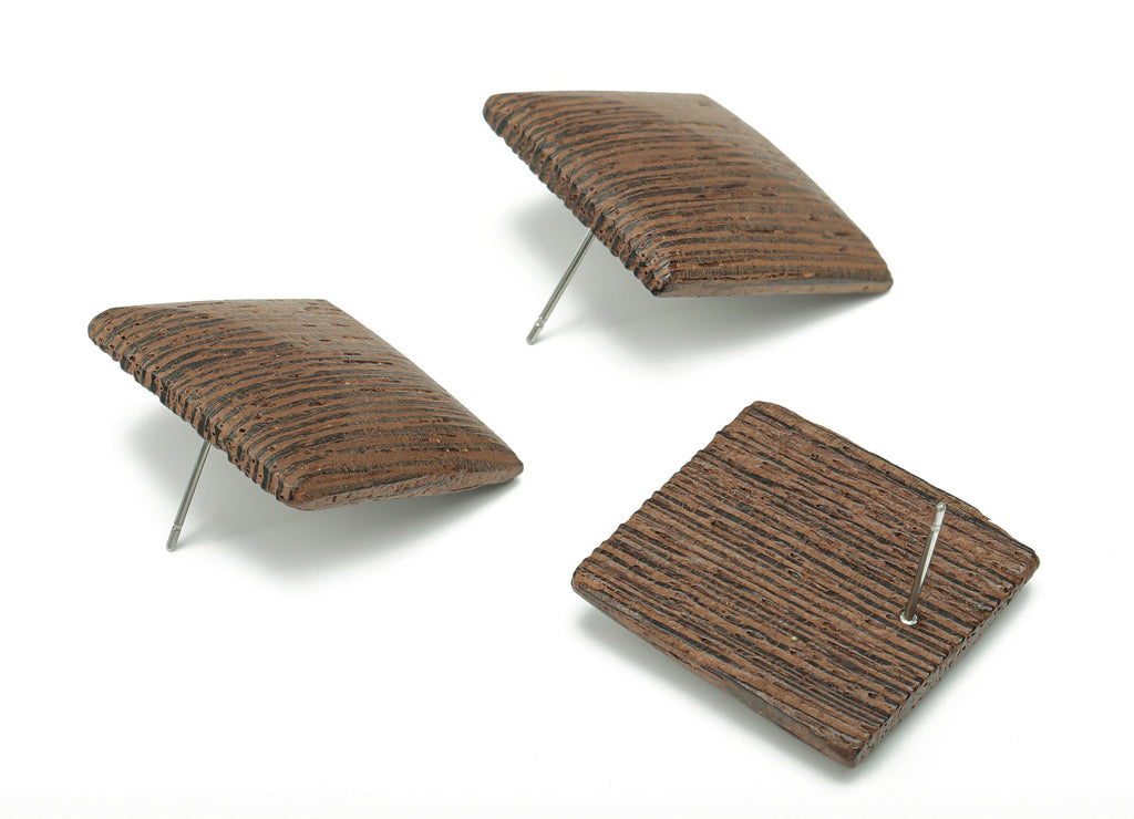 Wenge Wood Square Earring Stud - Wenge Wood Square Earring Post - Stainless Steel Stud - Jewelry Supplies - 25.36x25.36x5.1mm - BB1223 - DOMEDBAZAAR