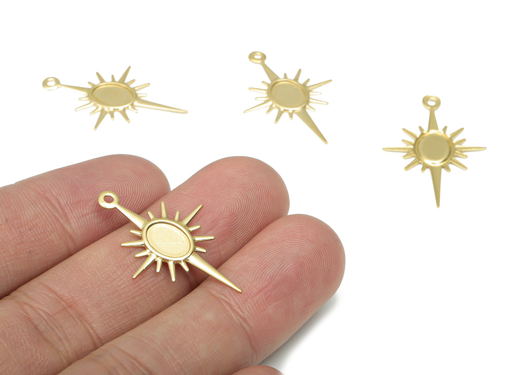 Brass Relief Sun Earring Charms - Raw Brass Cabachon Sun Pendant - Jewelry Making Supplies - 30x19.47x0.86mm - PP5196 - DOMEDBAZAAR