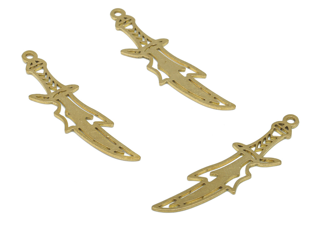Brass Dagger Knife Earring Charms - Raw Brass Poniard Pendant - DIY Jewelry Making Supplies - 37.63x9.9x0.72mm - PPA2928 - DOMEDBAZAAR