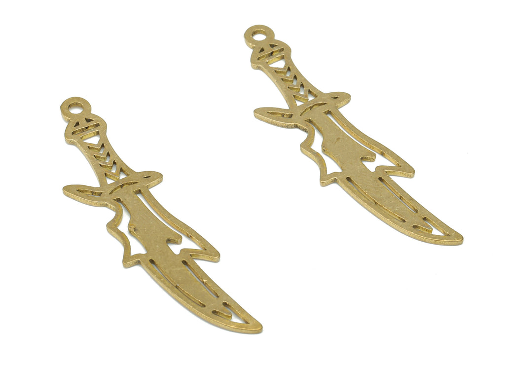 Brass Dagger Knife Earring Charms - Raw Brass Poniard Pendant - DIY Jewelry Making Supplies - 37.63x9.9x0.72mm - PPA2928 - DOMEDBAZAAR