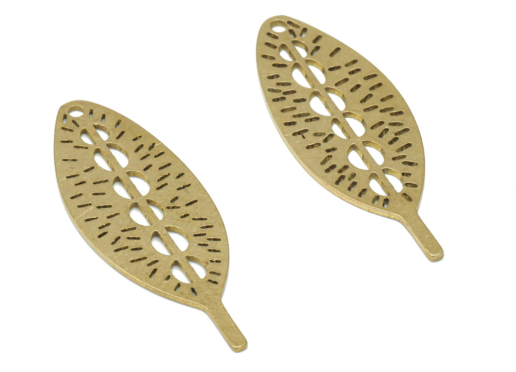 Brass Bubble Leaf Earring Charms - Raw Brass Leaves Pendant - DIY Jewelry Making Supplies - 34.7x12.6x0.72mm - PPA3234 - DOMEDBAZAAR
