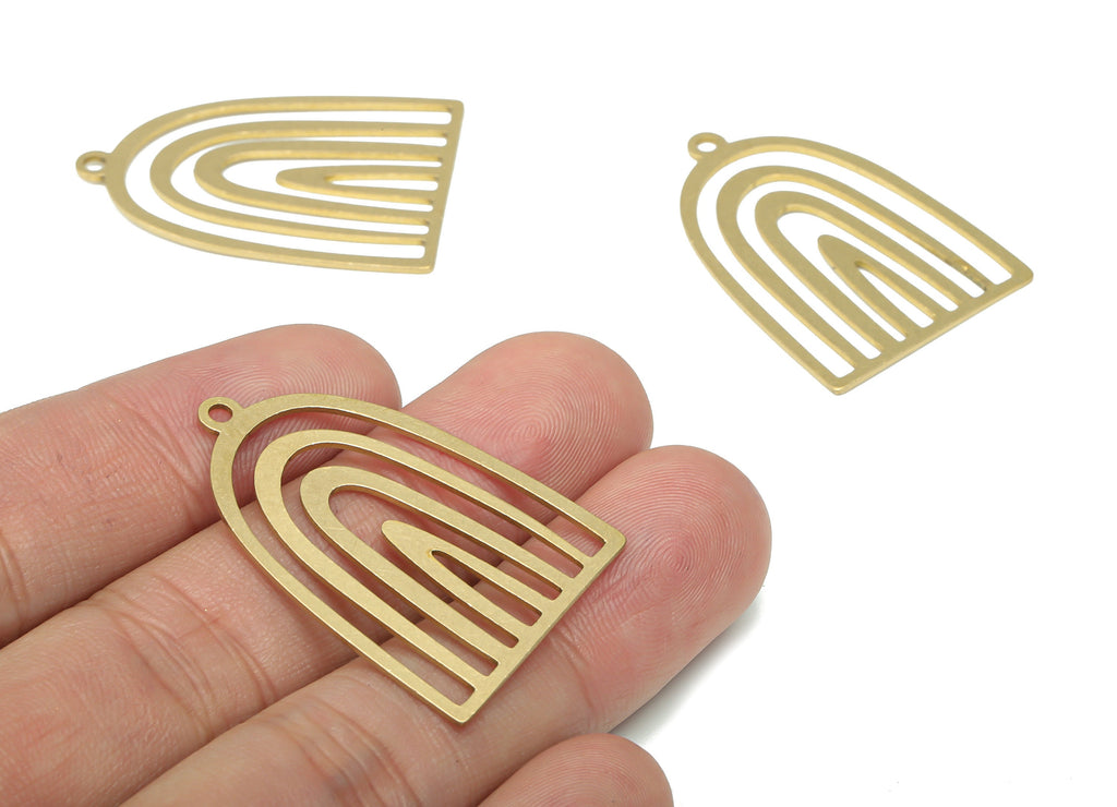 Brass Domed Rainbow Earring Charms - Raw Brass Semicircle Rainbow Pendant - DIY Jewelry Making Supplies - 35.75x34.62x0.74mm - PPA3363 - DOMEDBAZAAR