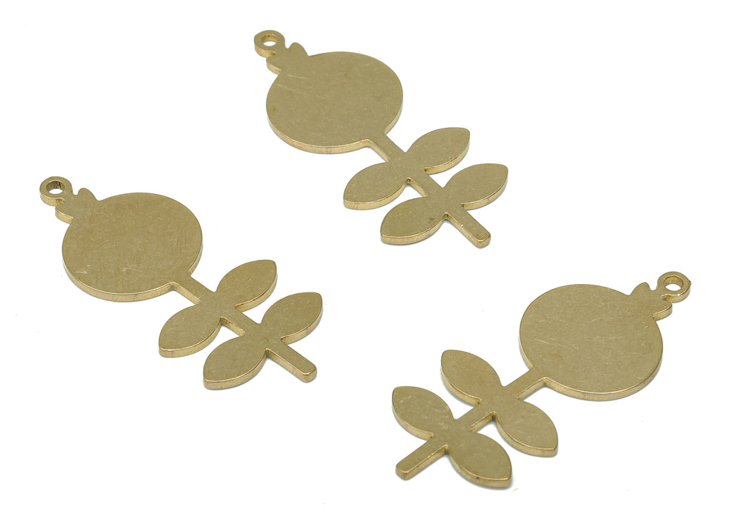 Personalized Stamping Blank - Brass Round Leaf Flower Earring Charms - Raw Brass Circle Leaf Flower Pendant - 34.64x14.65x0.93mm - PPA3454 - DOMEDBAZAAR