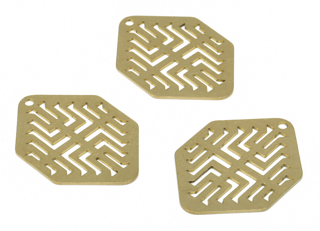 Brass Diamond Anatolian Earring Charms - Raw Brass Abstract Hexagon Pendant - DIY Jewelry Making Supplies - 34.95x25.26x0.67mm - PPA2729 - DOMEDBAZAAR