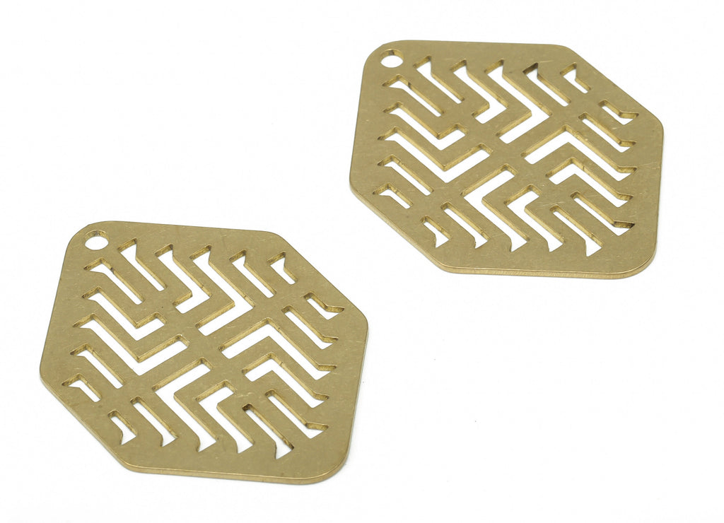 Brass Diamond Anatolian Earring Charms - Raw Brass Abstract Hexagon Pendant - DIY Jewelry Making Supplies - 34.95x25.26x0.67mm - PPA2729 - DOMEDBAZAAR