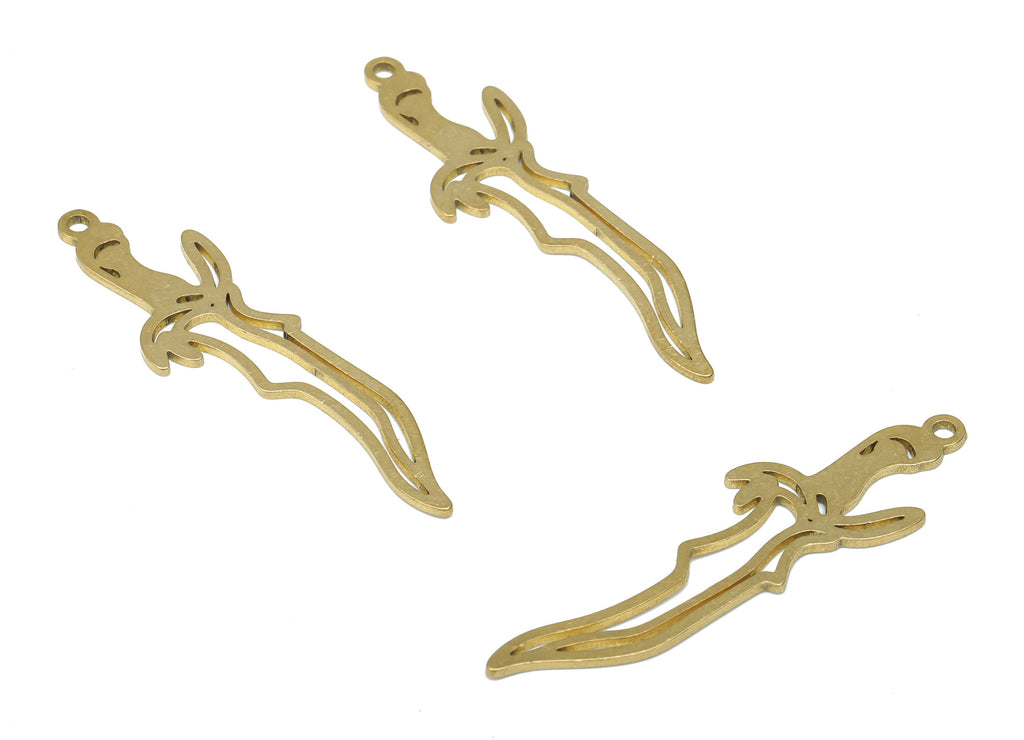 Brass Dagger Knife Earring Charms - Raw Brass Poniard Pendant - DIY Jewelry Making Supplies - 39.8x10.88x0.75mm - PPA2936 - DOMEDBAZAAR