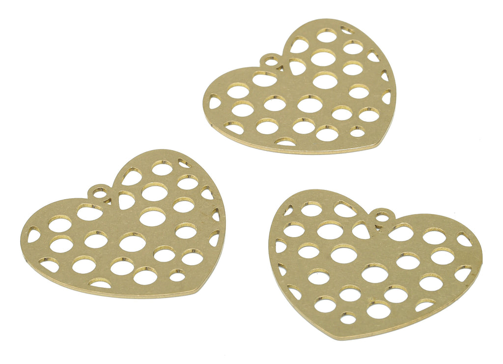 Brass Bubble Heart Earring Charms - Raw Brass Bubble Heart Pendant - DIY Jewelry Making Supplies - 31.85x28.16x0.65mm - PPA3453 - DOMEDBAZAAR