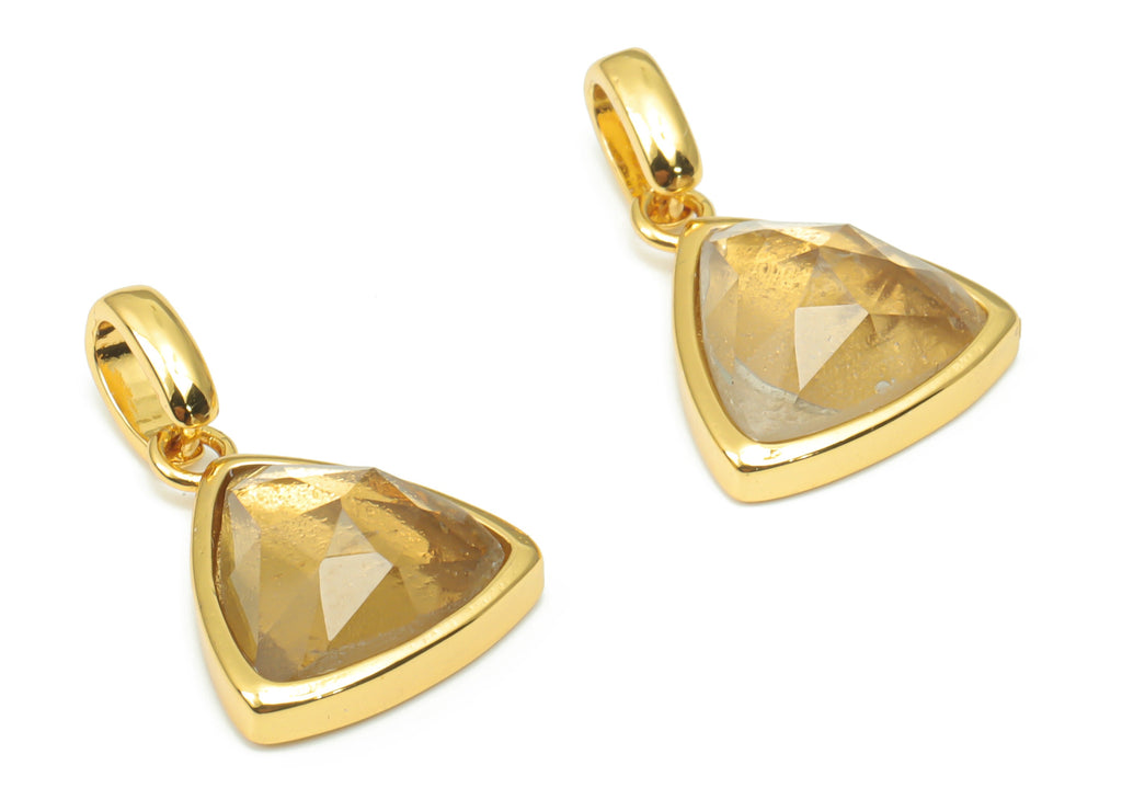 Smoky Quartz Faceted Triangle Charms With Loop - 11mm Natural Stone - Brass Triangle Pendant - Gold Tone Plated Brass – 20x12x6mm – NS1668H - DOMEDBAZAAR