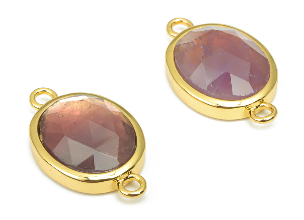 Amethyst Faceted Oval Earring Connectors - 10x12mm Natural Stone - Brass Oval Charms - Gold Tone Plated Brass – 18.15x10.95x4.7mm – NS1671B - DOMEDBAZAAR