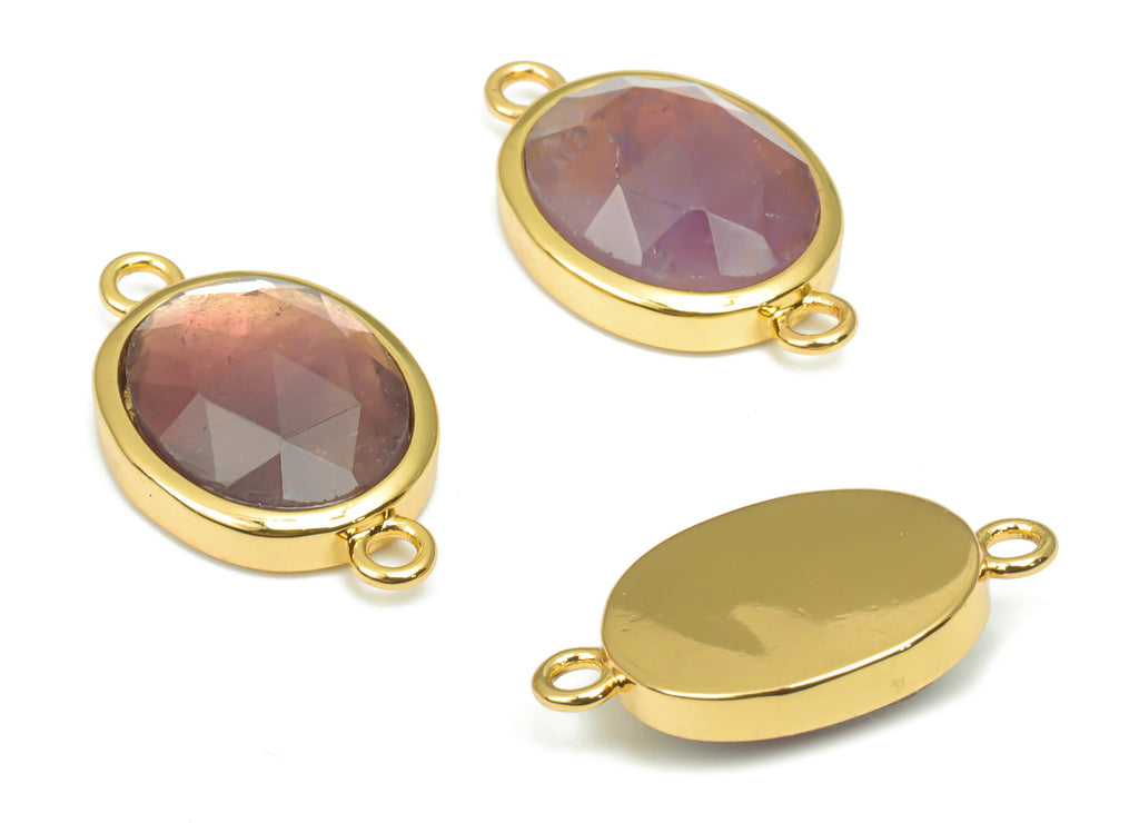Amethyst Faceted Oval Earring Connectors - 10x12mm Natural Stone - Brass Oval Charms - Gold Tone Plated Brass – 18.15x10.95x4.7mm – NS1671B - DOMEDBAZAAR