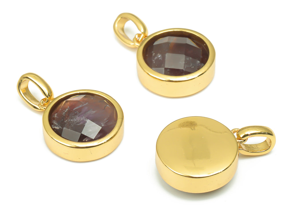 Amethyst Natural Stone Faceted Round Earring Charms With Loop - Brass Circle Pendant - Gold Tone Plated Brass – 20.07x12.71x5.9mm – NS1666B - DOMEDBAZAAR