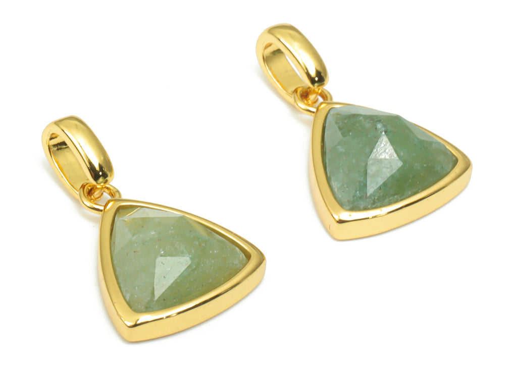 Aventurine Faceted Triangle Charms With Loop - 11mm Natural Stone - Brass Triangle Pendant - Gold Tone Plated Brass – 19.48x12x6mm – NS1668G - DOMEDBAZAAR