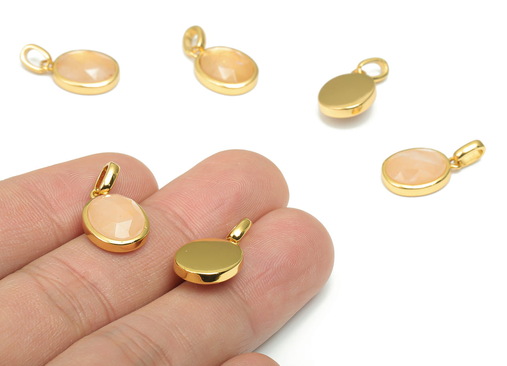 Rose Quartz Faceted Oval Charms With Loop - 10x12mm Natural Stone - Brass Oval Pendant - Gold Tone Plated Brass – 20.33x10.9x4.9mm – NS1670D - DOMEDBAZAAR