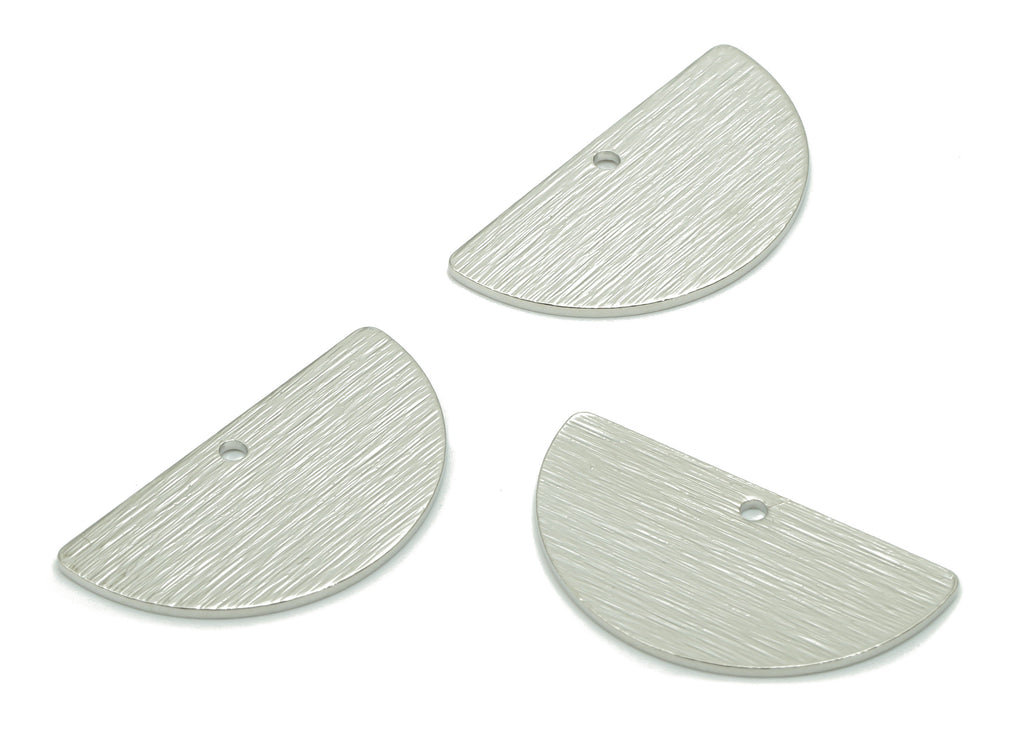 Brass Texture Semicircle Earring Charms - Half Moon Pendant - 18K Real White Gold Plated Brass - Jewelry Supplies - 24.4x13.1x0.7mm-RGP4349S - DOMEDBAZAAR