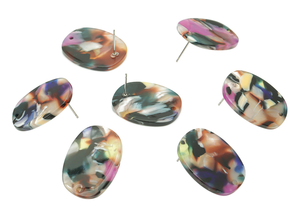 Acetate Oval Earring Stud - Acetate Oval Earring Post - Earring Findings - Jewelry Supplies - Color Code: A11 - 26x19x2.6mm - AC1002-A11 - DOMEDBAZAAR