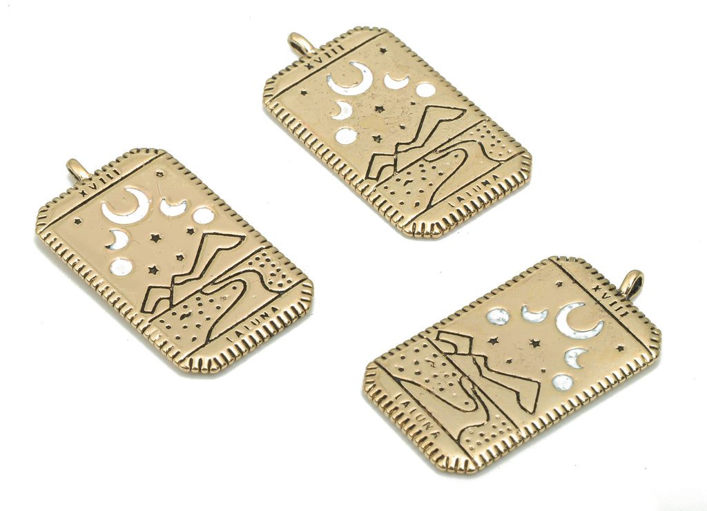 Brass Rectangle Planet Crescent Earring Charms - Enamel Mountain Moon Star Pendant - 18K Real Gold Plating - 27.16x14.85x1.44mm - RGP4350B - DOMEDBAZAAR