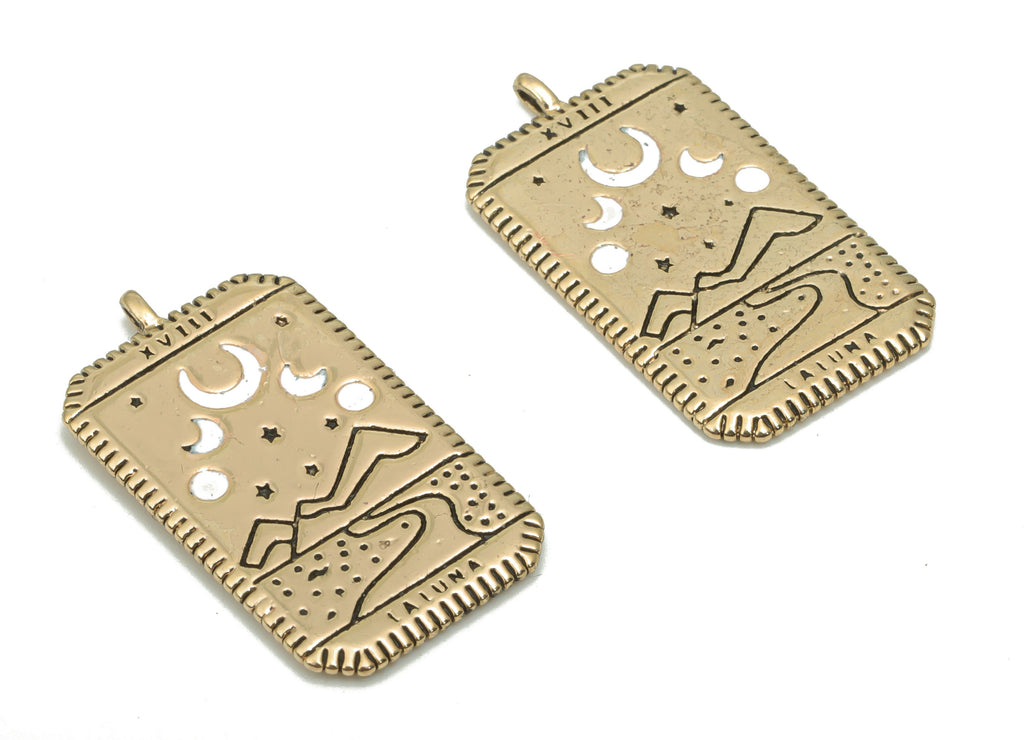 Brass Rectangle Planet Crescent Earring Charms - Enamel Mountain Moon Star Pendant - 18K Real Gold Plating - 27.16x14.85x1.44mm - RGP4350B - DOMEDBAZAAR