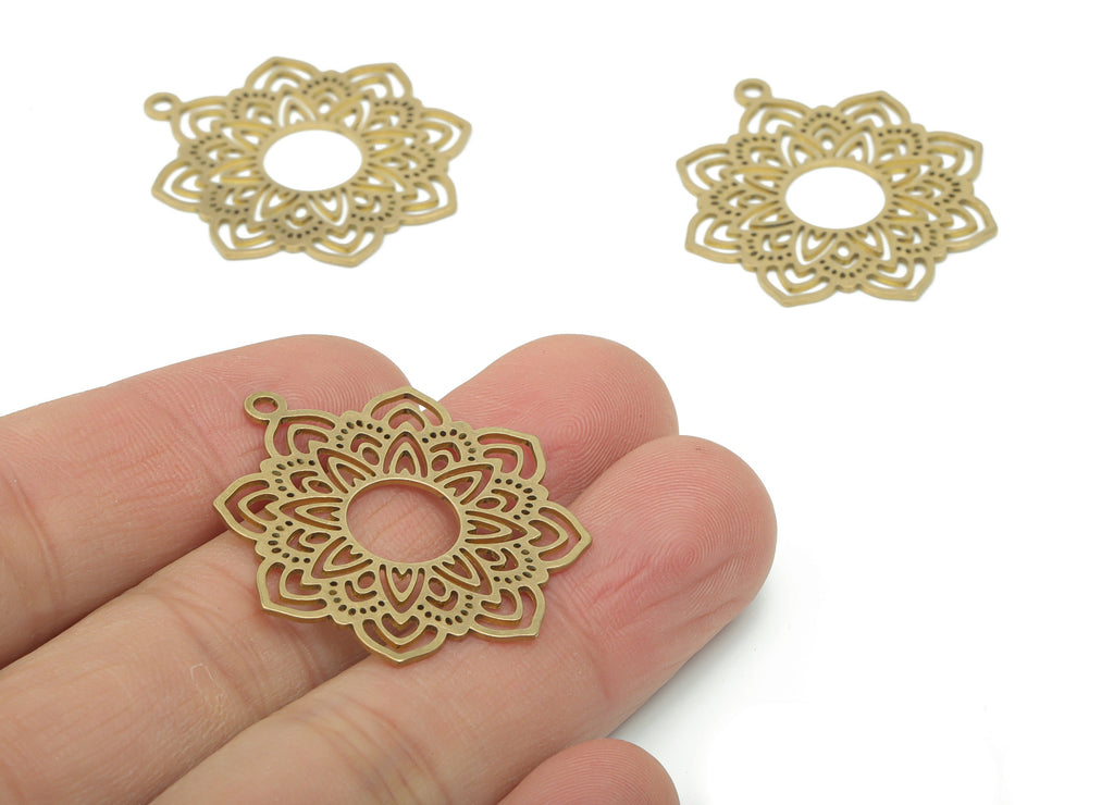 Brass Bubble Flower Sun Earring Charms - Raw Brass Heart Bubble Pendant - DIY Jewelry Making Supplies - 34.14x29.05x0.68mm - PPA2903 - DOMEDBAZAAR