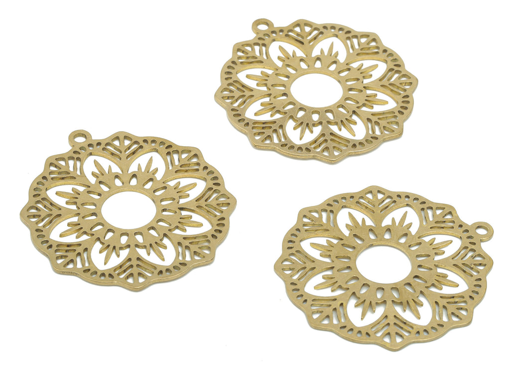Brass Bubble Flower Branch Earring Charms - Raw Brass Bubble Sun Pendant - DIY Jewelry Making Supplies - 34.83x31.9x0.65mm - PPA2909 - DOMEDBAZAAR
