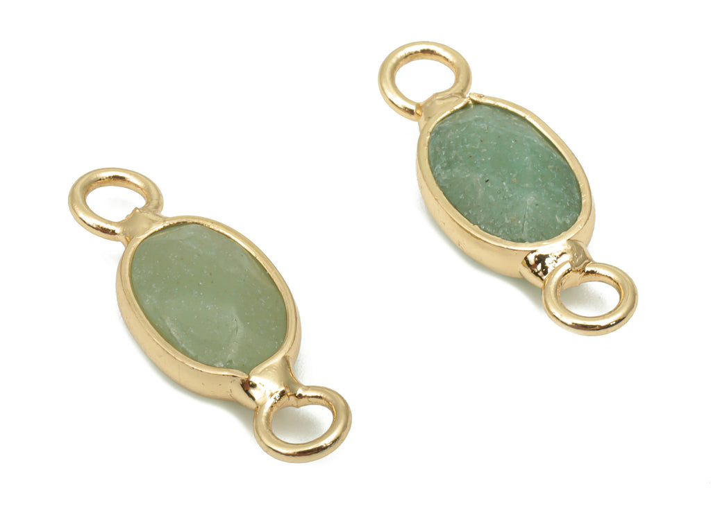 Aventurine Faceted Oval Earring Connectors - Brass Oval Bracelet - Natural Stone - Gold Tone Plated Brass – 18.72x7.02x4.6mm – NS1755A - DOMEDBAZAAR