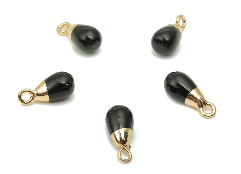 Black Agate Drop Earring Charms - Brass Beads Pendant - Natural Stone - Gold Tone Plated Brass – Jewelry Supplies - 13.59x6.41x6mm – NS1743 - DOMEDBAZAAR
