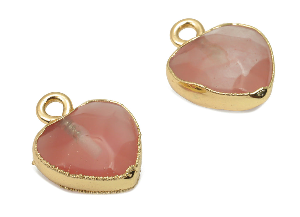 Cherry Quartz Heart Earring Charms - Brass Wire Heart Pendant - Faceted Natural Stone - Gold Tone Plated Brass – 15.9x12.77x6.57mm – NS1754D - DOMEDBAZAAR