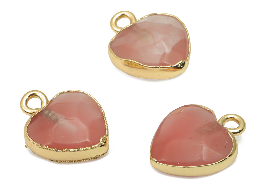 Cherry Quartz Heart Earring Charms - Brass Wire Heart Pendant - Faceted Natural Stone - Gold Tone Plated Brass – 15.9x12.77x6.57mm – NS1754D - DOMEDBAZAAR
