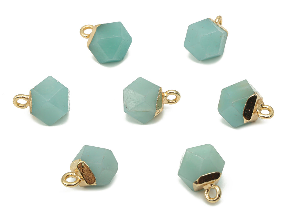 Amazonite Hexagon Earring Charms - Iron Hexagon Pendant - Faceted Natural Stone - Gold Tone Plated Iron – 11.56x7.96x7.96mm – NS1849A - DOMEDBAZAAR