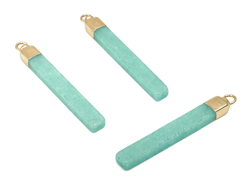 Blue Jade Long Bar Earring Charms - Iron Strip Pendant - Natural Stone - Gold Tone Plated Iron – Jewelry Supplies - 43.9x5.2x3.5mm – NS1760A - DOMEDBAZAAR