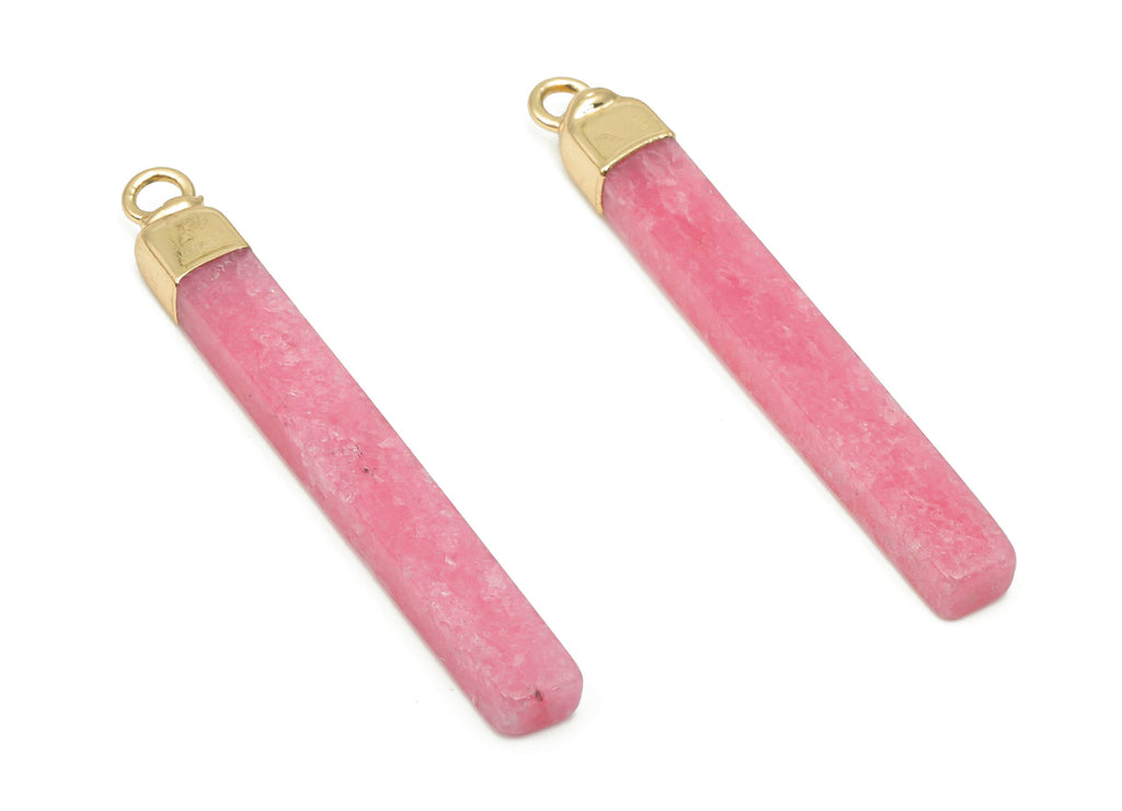 Pink Jade Long Bar Earring Charms - Iron Strip Pendant - Natural Stone - Gold Tone Plated Iron – Jewelry Supplies - 43.9x5.2x3.5mm – NS1760B - DOMEDBAZAAR