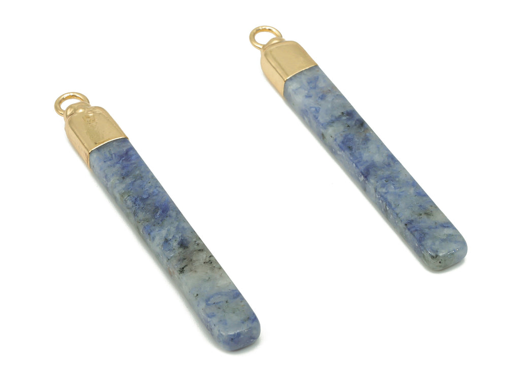Blue Spot Jade Long Bar Charms - Iron Strip Pendant - Natural Stone - Gold Tone Plated Iron – Jewelry Supplies - 43.88x5.19x3.48mm – NS1760C - DOMEDBAZAAR