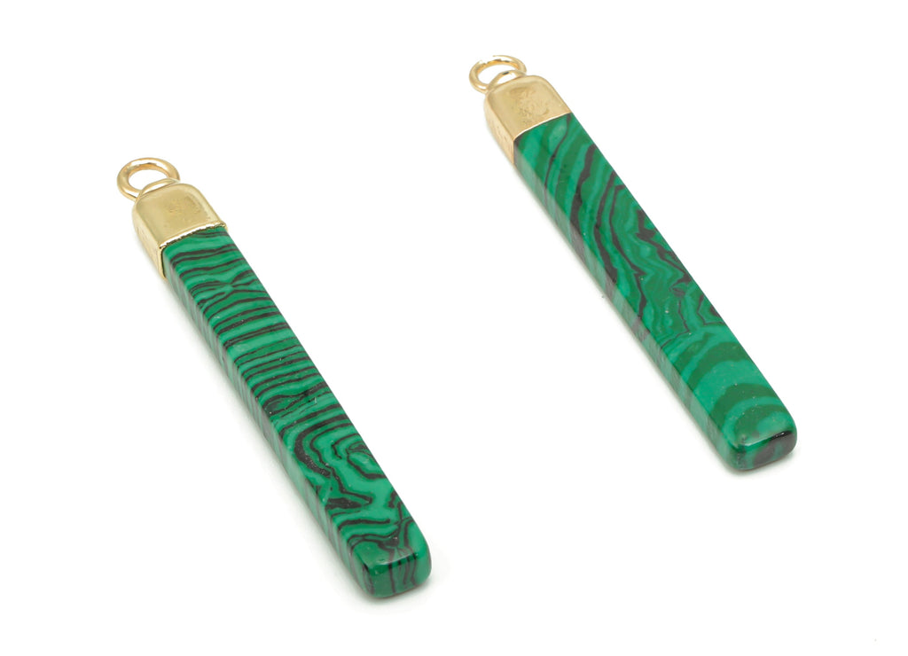 Malachite Long Bar Earring Charms - Iron Strip Pendant - Natural Stone - Gold Tone Plated Iron – Jewelry Supplies - 43.9x5.2x3.5mm – NS1760D - DOMEDBAZAAR