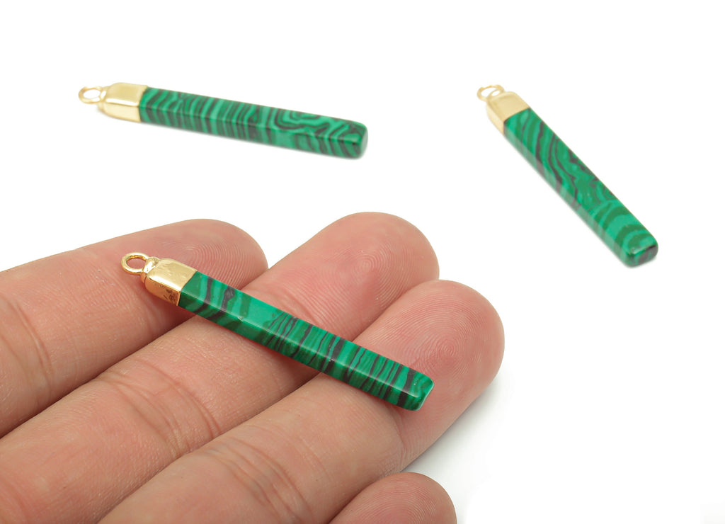Malachite Long Bar Earring Charms - Iron Strip Pendant - Natural Stone - Gold Tone Plated Iron – Jewelry Supplies - 43.9x5.2x3.5mm – NS1760D - DOMEDBAZAAR