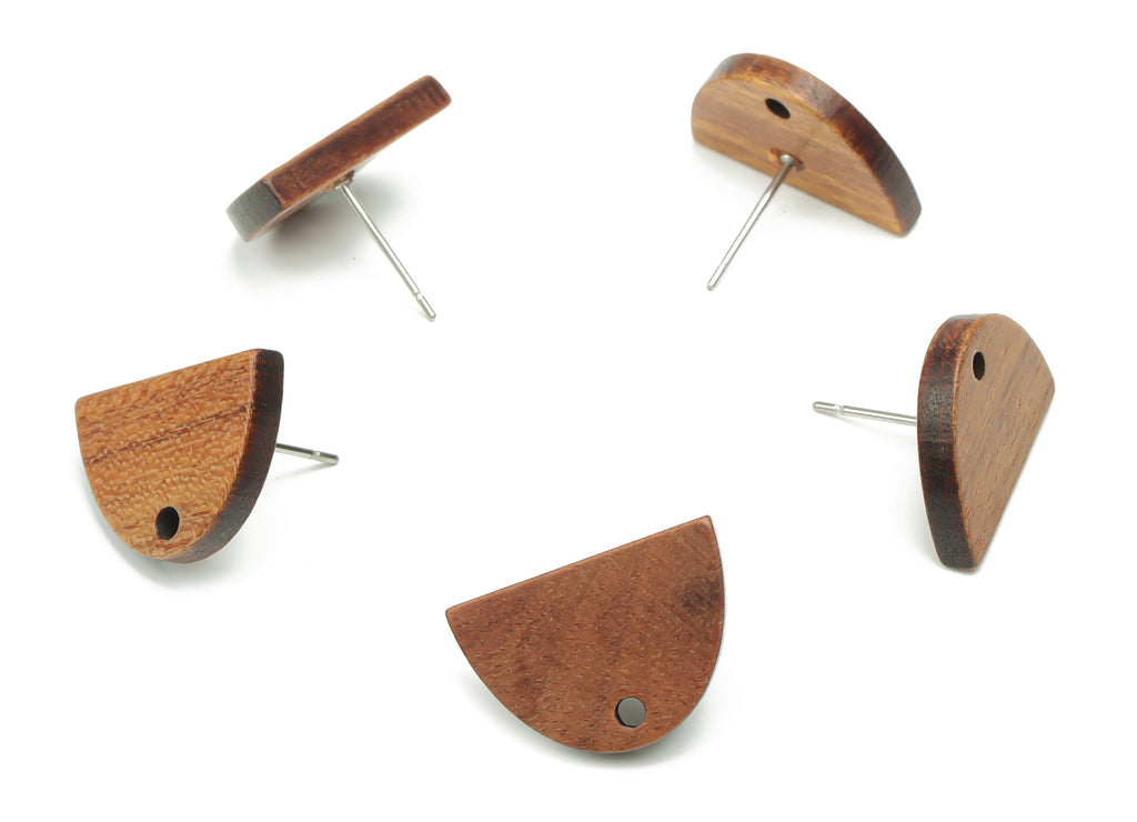 Walnut Wood Domed Earring Stud - Walnut Wood D Semicircle Post - 316 Surgical Stainless Steel - Jewelry Supplies - 18.03x12.5x2.7mm - BB1235 - DOMEDBAZAAR