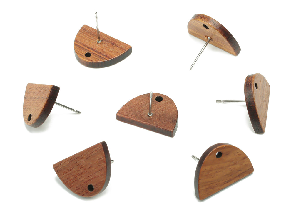 Walnut Wood Domed Earring Stud - Walnut Wood D Semicircle Post - 316 Surgical Stainless Steel - Jewelry Supplies - 18.03x12.5x2.7mm - BB1235 - DOMEDBAZAAR