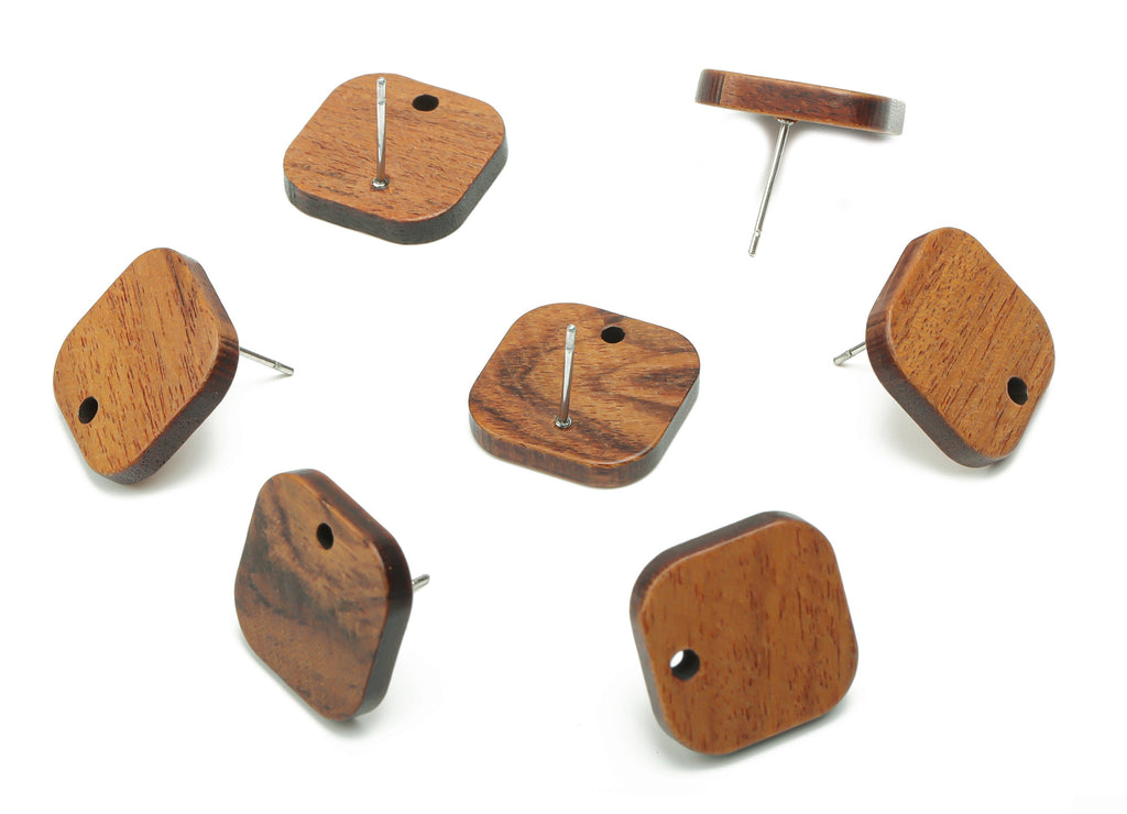 Walnut Wood Square Earring Stud - Walnut Wood Square Post - 316 Surgical Stainless Steel - Jewelry Supplies - 16.16x16.16x2.81mm - BB1234 - DOMEDBAZAAR
