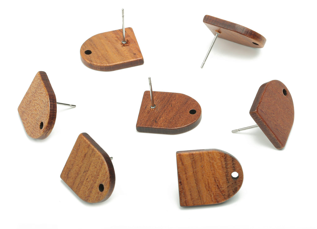 Walnut Wood Domed Earring Stud - Walnut Wood D Semicircle Post - 316 Surgical Stainless Steel - Jewelry Supplies - 17.36x14.7x2.5mm - BB1237 - DOMEDBAZAAR