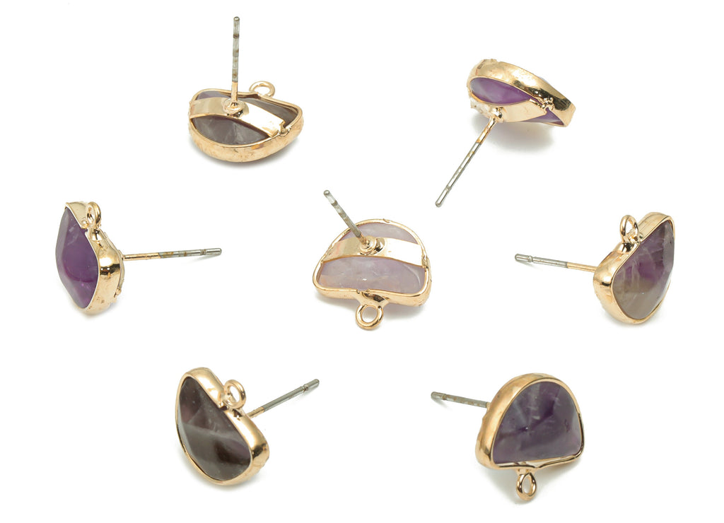 Gray Labradorite Semicircle Stud with Loop - Brass Domed Post - Gold Tone Plated Brass – 316 Stainless Steel Stud - 12.68x12x4.7mm – NS1600F - DOMEDBAZAAR