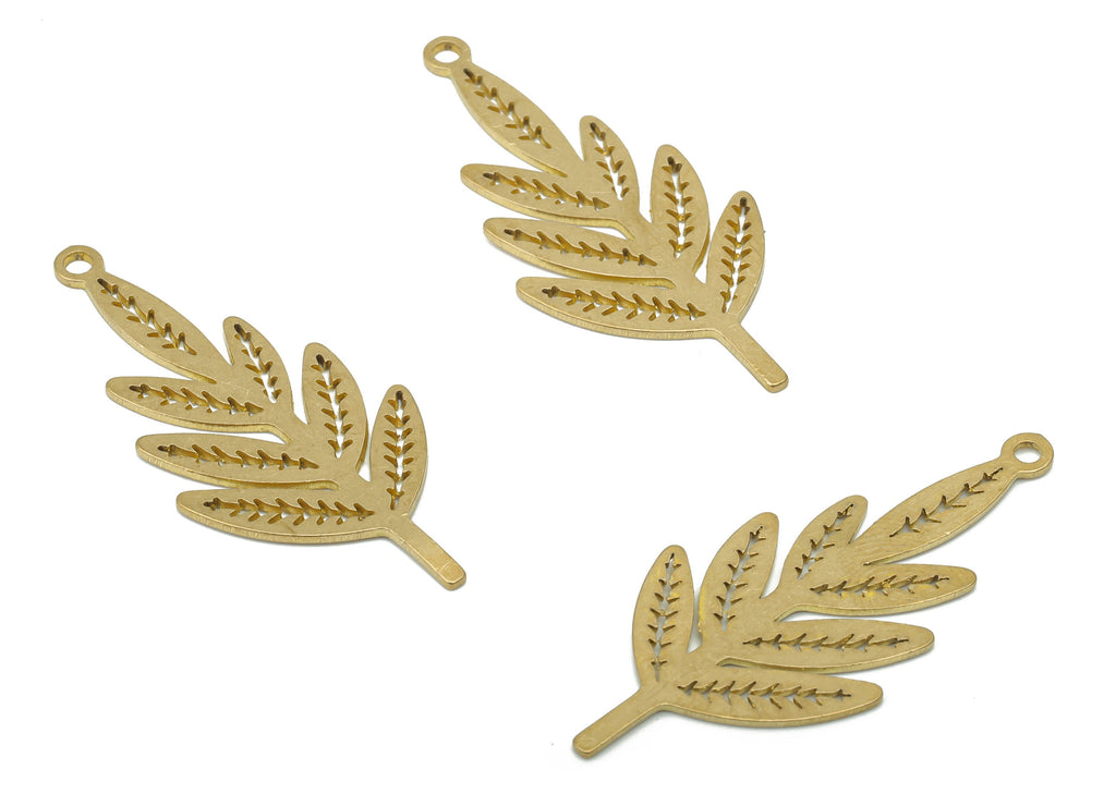 Brass Branches Leaves Earring Charms - Raw Brass Leaf Pendant - DIY Jewelry Making Supplies - 35.15x15.96x0.62mm - PPA3514 - DOMEDBAZAAR