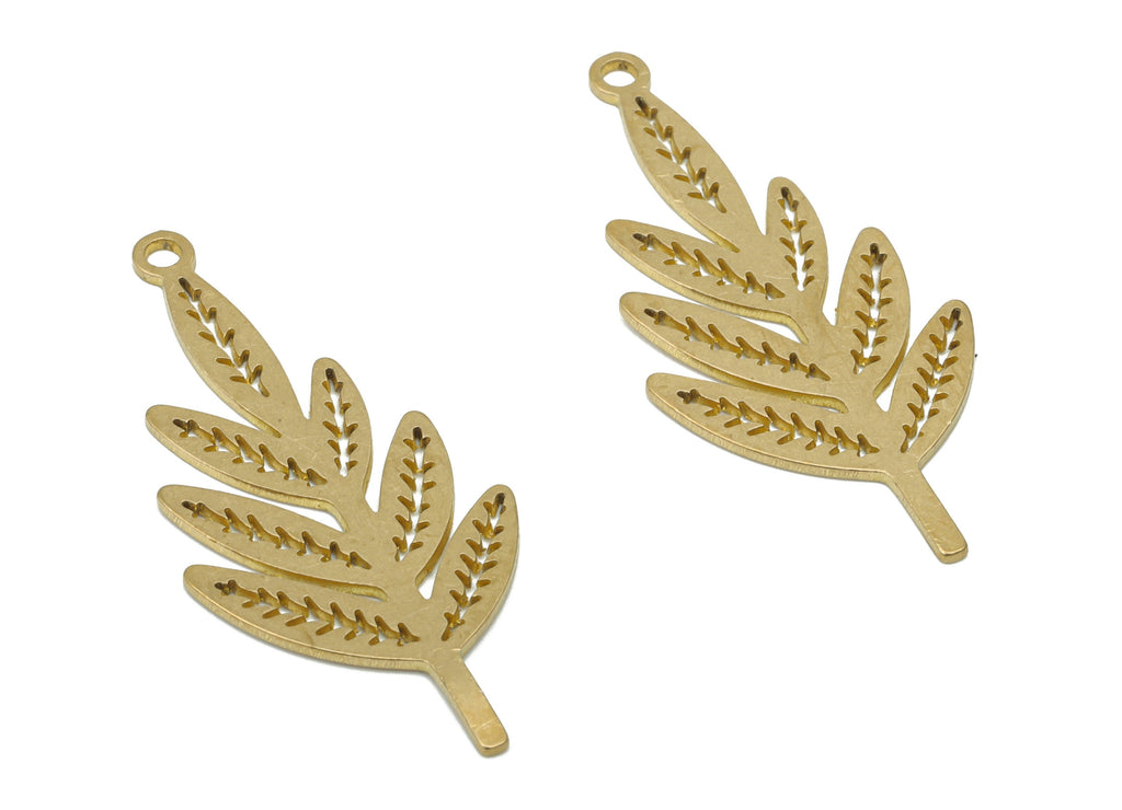 Brass Branches Leaves Earring Charms - Raw Brass Leaf Pendant - DIY Jewelry Making Supplies - 35.15x15.96x0.62mm - PPA3514 - DOMEDBAZAAR