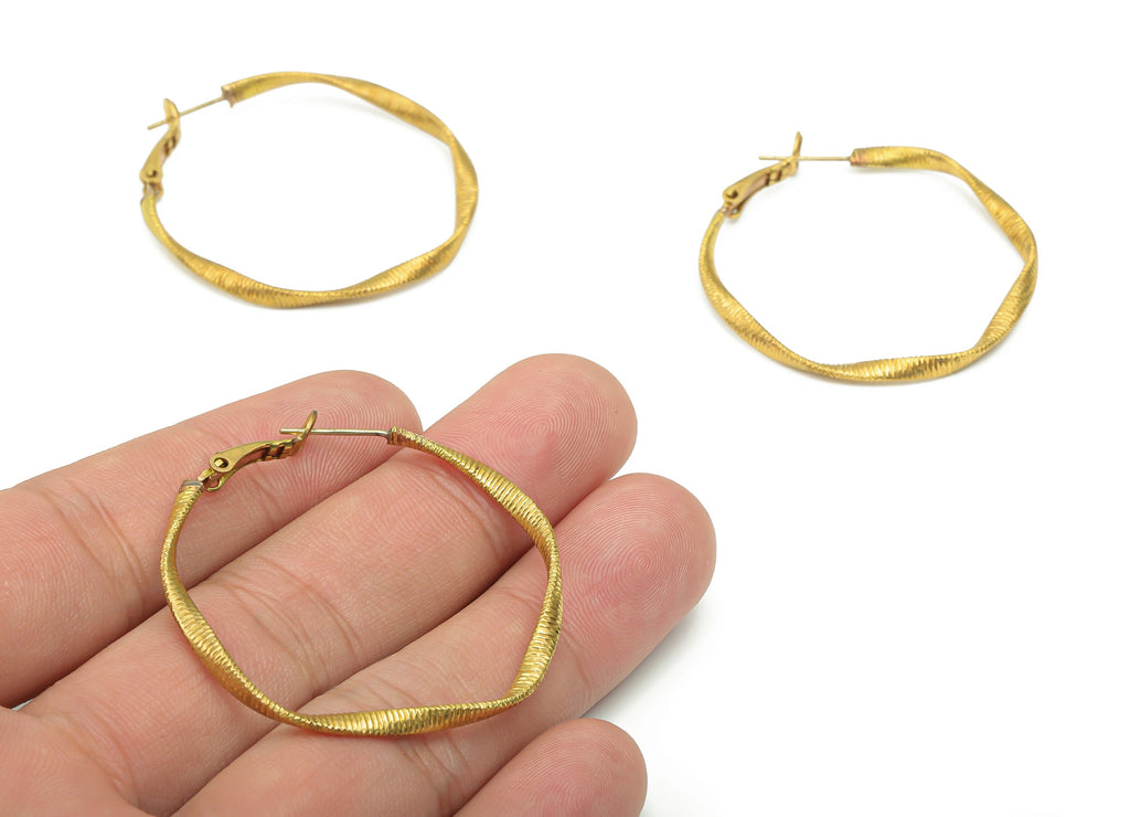 Brass Snake Chain Hoop Leverback - Raw Brass Texture Round Ear Hoop - 316 Surgical Stainless Steel Stud - 43.76x40.9x2.6mm - PP5203-40 - DOMEDBAZAAR