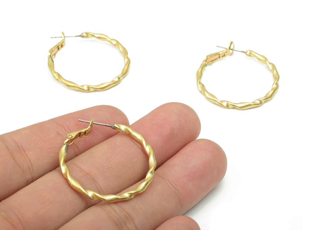 Brass Twisted Hoop Leverback Earring - Raw Brass Knot Round Ear Hoop - 316 Surgical Stainless Steel Stud - 30.63x30.08x2.15mm - PP5205-30 - DOMEDBAZAAR