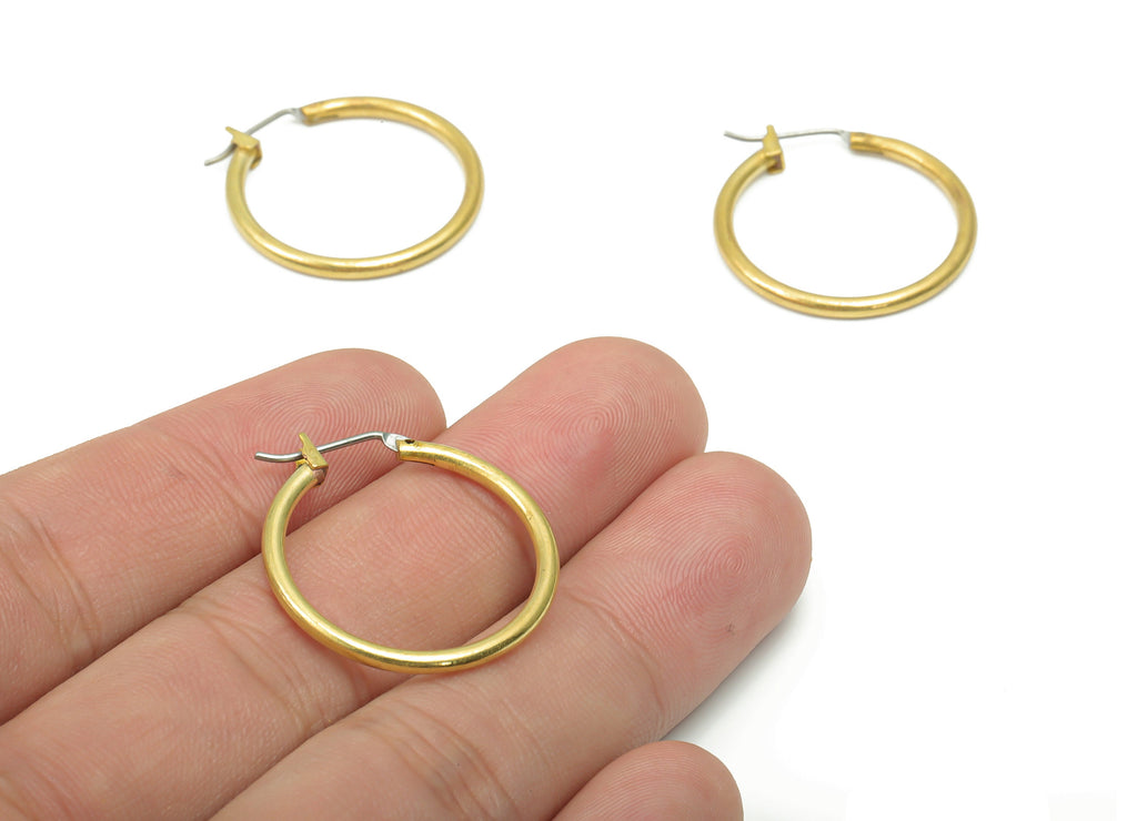 Brass Round Leverback - Raw Brass Circle Ear Hoop - 316 Surgical Stainless Steel Stud - Jewelry Making Supplies - 26.6x25.05x1.91mm - PP5207 - DOMEDBAZAAR