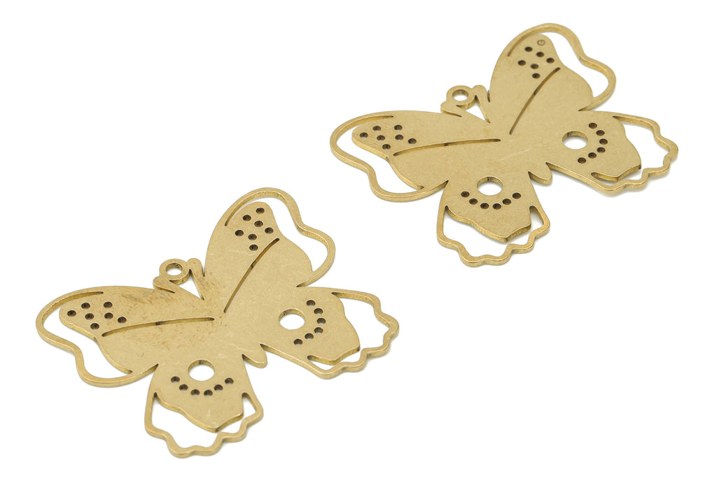 Brass Bubble Butterfly Earring Charms - Raw Brass Butterfly Pendant - DIY Jewelry Making Supplies - 35.86x28.46x0.73mm - PPA3202 - DOMEDBAZAAR