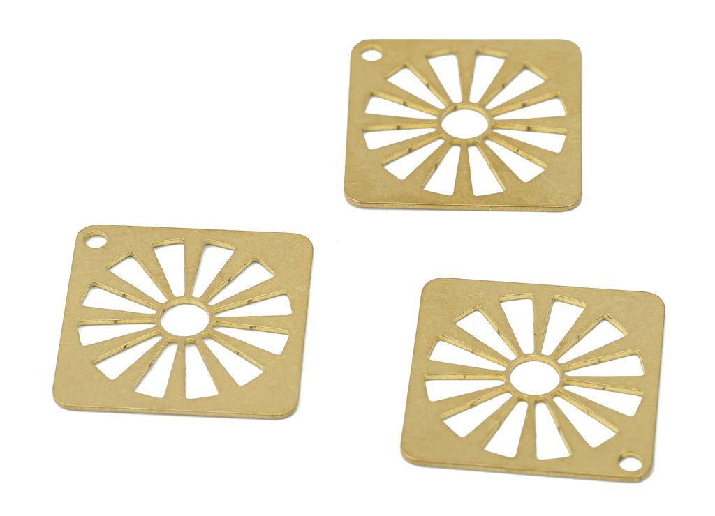 Brass Diamond Sun Earring Charms - Raw Brass Sun Square Pendant - Laser Cut Charm - DIY Jewelry Making Supplies - 29.75x29.8x0.6mm - PPA3460 - DOMEDBAZAAR