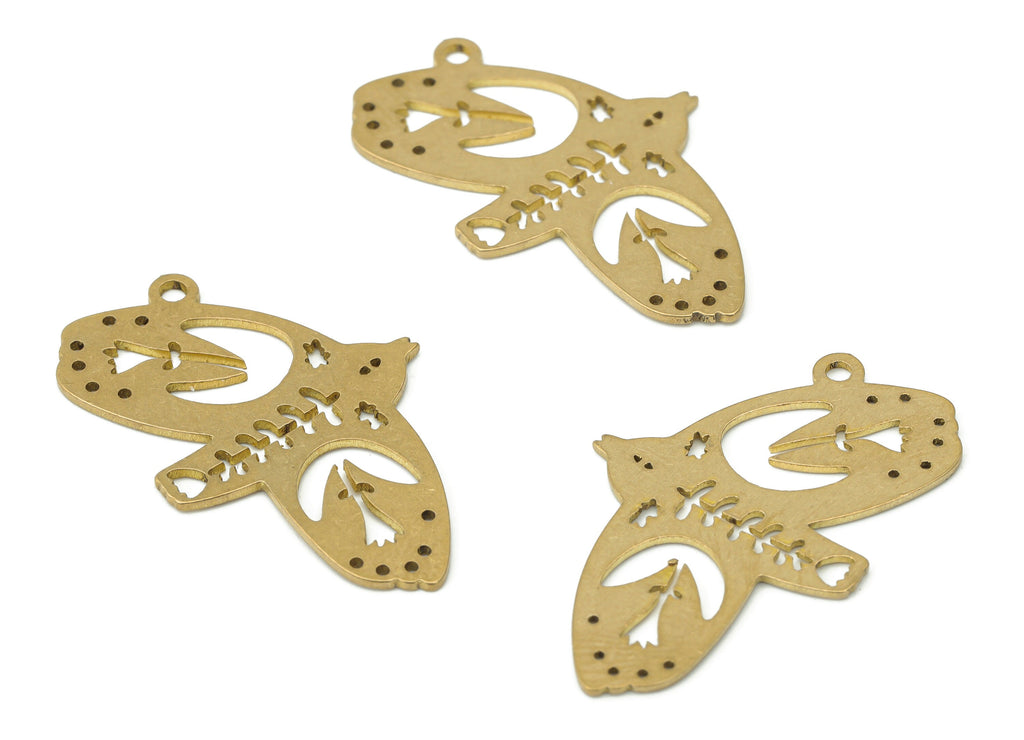 Brass Bubble Flying Bird Flower Earring Charms - Raw Brass Flying Bird Leaves Pendant - Jewelry Making Supplies - 30.05x18.5x0.6mm - PPA3483 - DOMEDBAZAAR