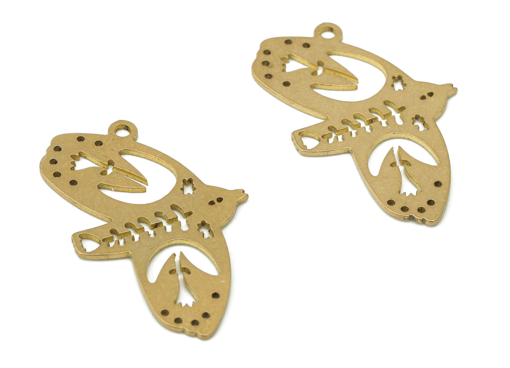 Brass Bubble Flying Bird Flower Earring Charms - Raw Brass Flying Bird Leaves Pendant - Jewelry Making Supplies - 30.05x18.5x0.6mm - PPA3483 - DOMEDBAZAAR