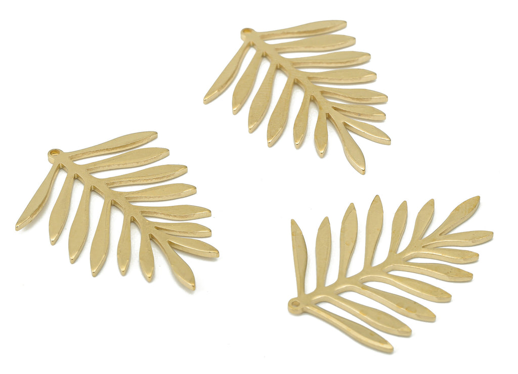 Brass Needle Leaved Leaves Earring Charms - Raw Brass Leaf Pendant - Earring Charms For Jewelry Making - 31.1x24.78x1.12mm - PP5212 - DOMEDBAZAAR