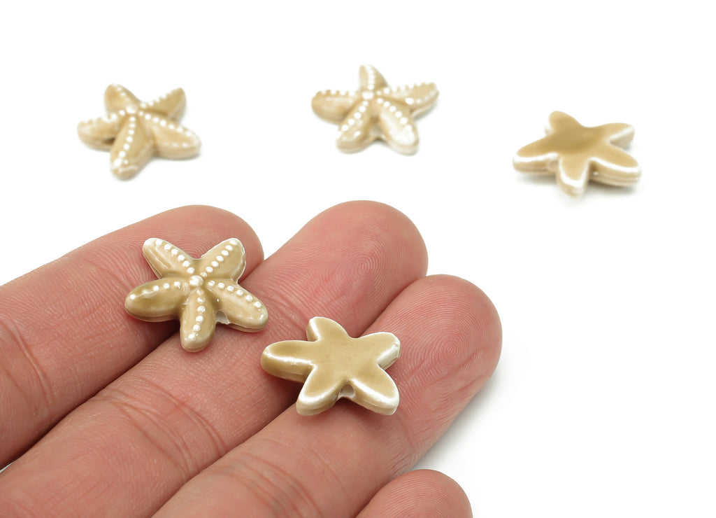 Glazed Ceramic Starfish Beads - Gray Carved Starfish Beads - Handmade Beads - Bracelet Beads - Connectors Beads - 17.8x17.8x5.84mm - NS1446B - DOMEDBAZAAR